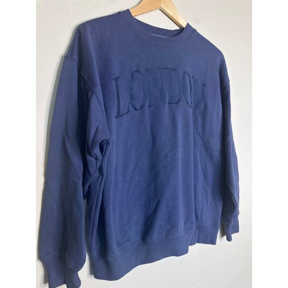 Oversized LONDON Embroidered Deep Blue Pullover Sweatshirt SMALL - Picture 2 of 5